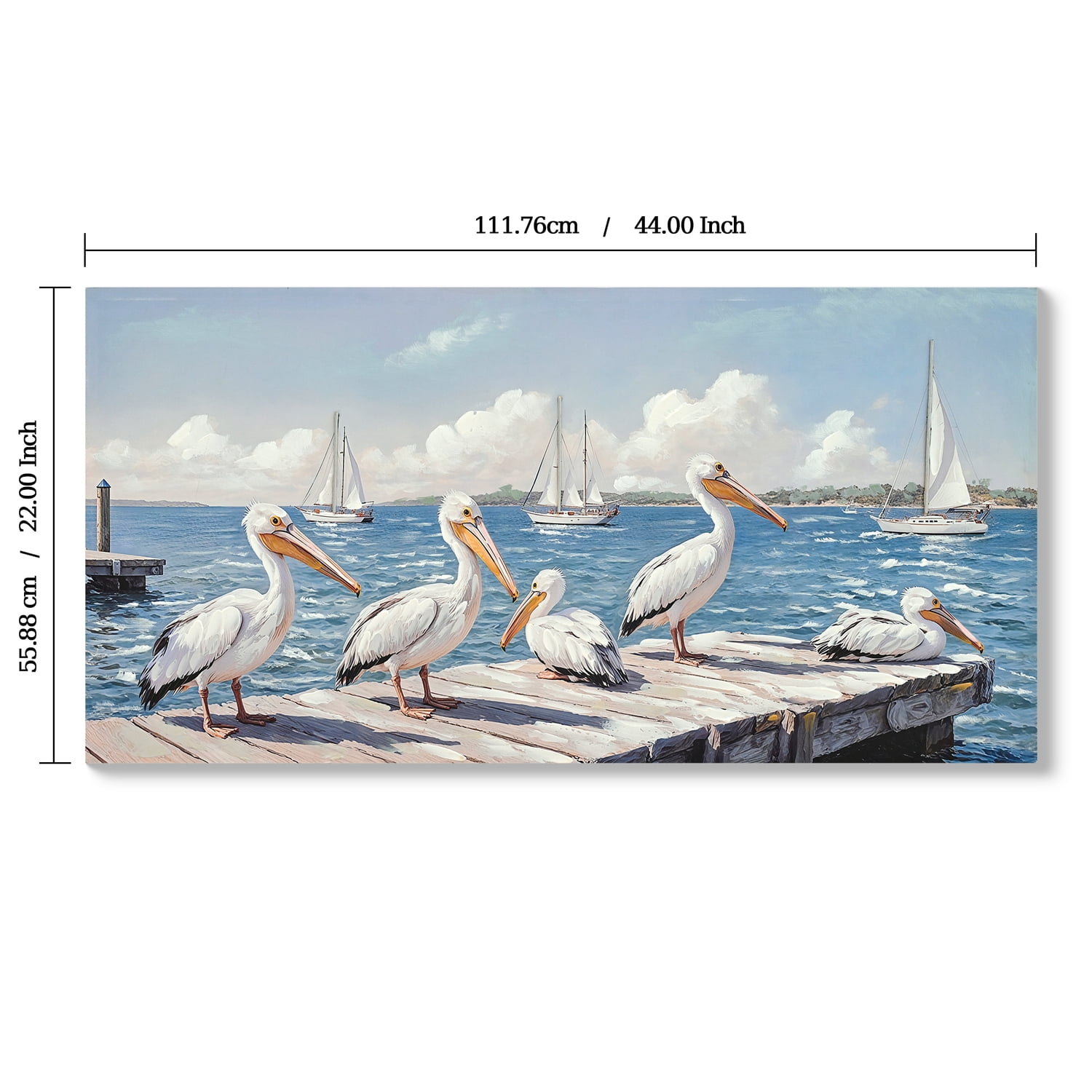 MOONMISS 22x44 Beach Canvas Wall Art Blue Ocean Seagull Painting Modern Coastal Seascape Living Room Bedroom Decor