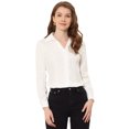 thumbnail image 1 of Unique Bargains Chemisier Femme Col en V Manches Longues Boutonné Blanc m, 1 of 4