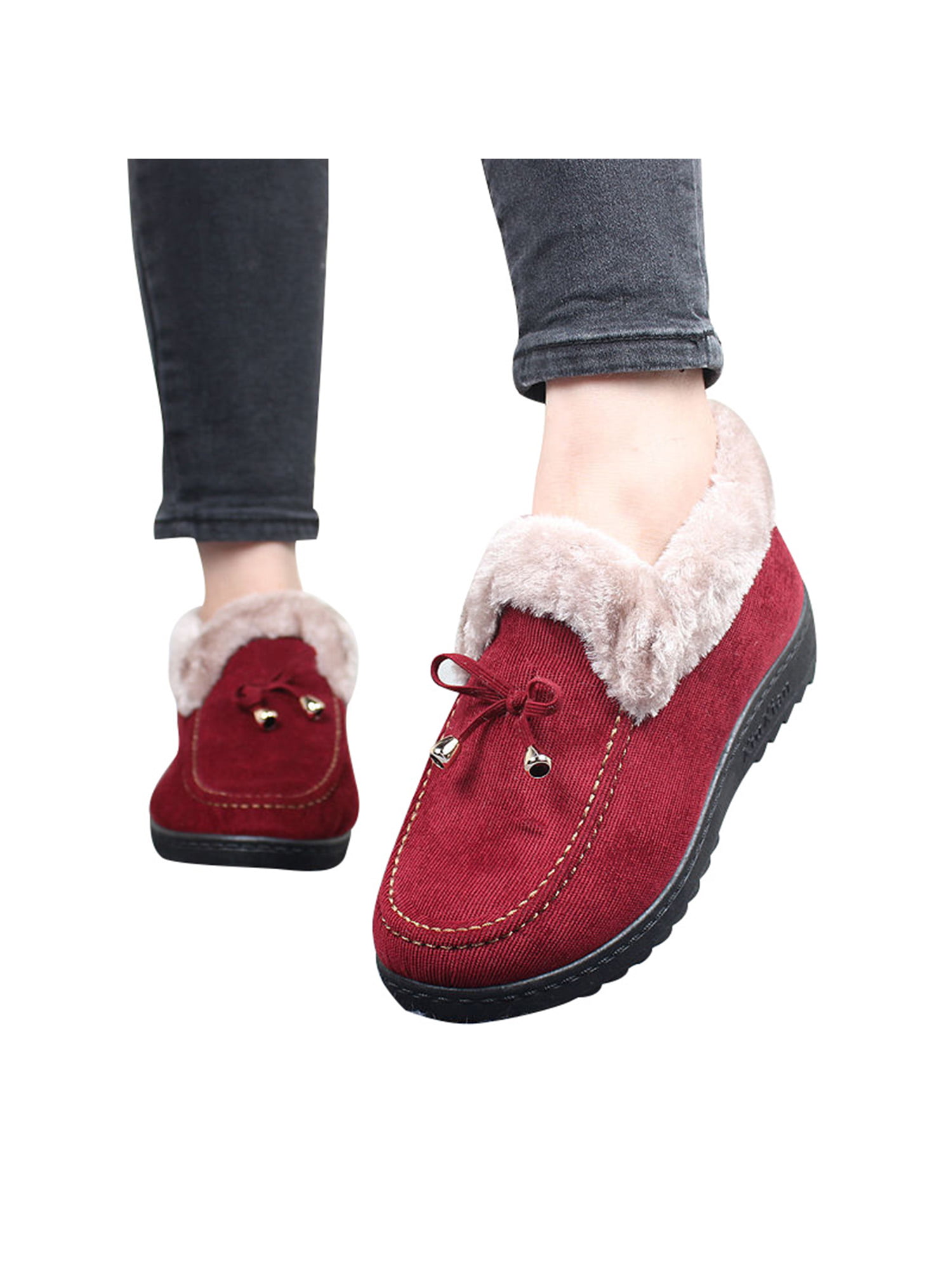 Winter Women Faux Fur Memory Foam Slippers Luxe Slip On House Bedroom Indoor/Outdoor Shoes Red Color : Red, Size : 38-39 36-37 