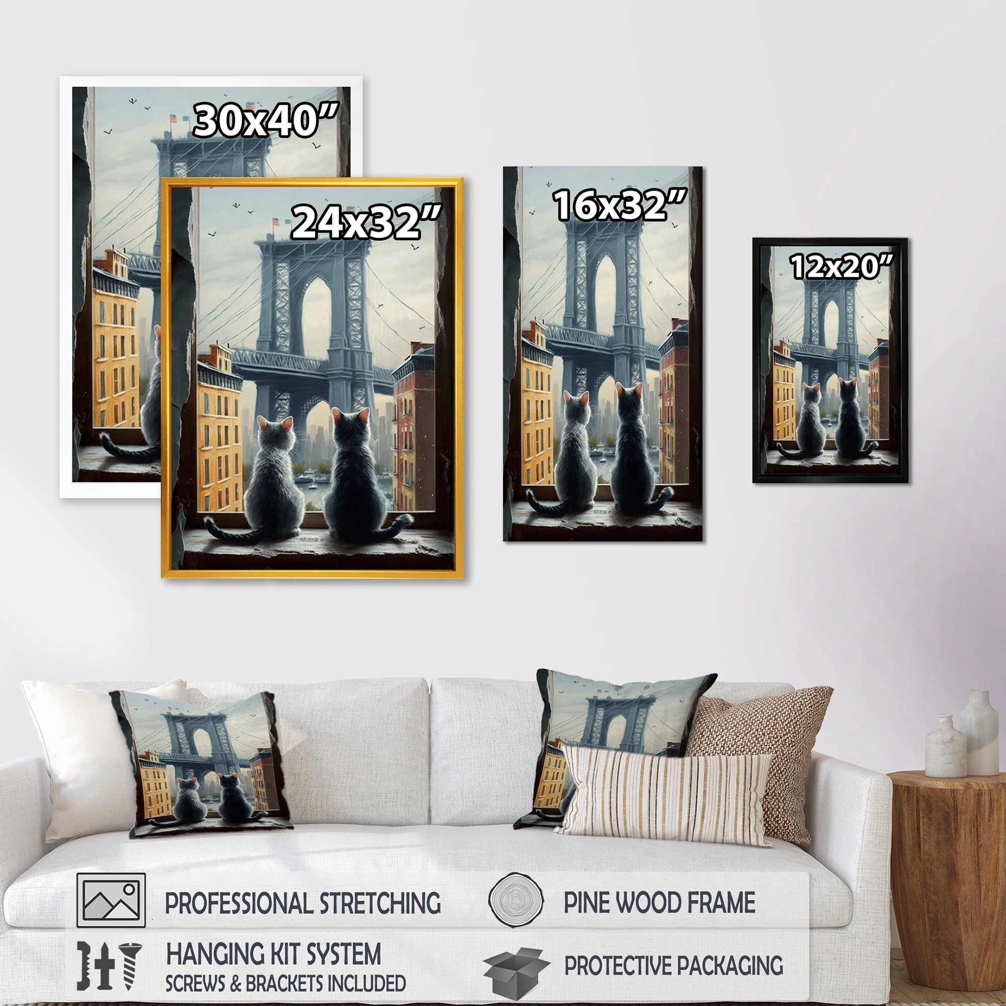 Designart Two Cats In The City II Canvas Wall Art