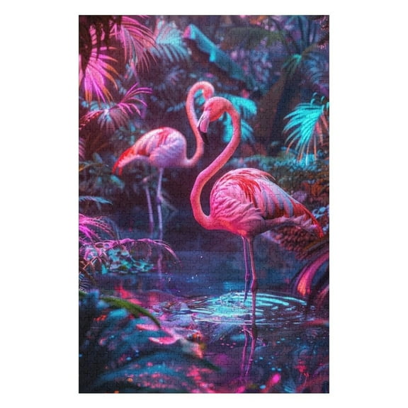 Puzzles for Adults 300 Pieces - Cartoon Tropical Flamingo Challenging Gifts for Jigsaw Puzzle Lovers, Enjoy Happy Time with Friends, Framable Room Wall Decoration