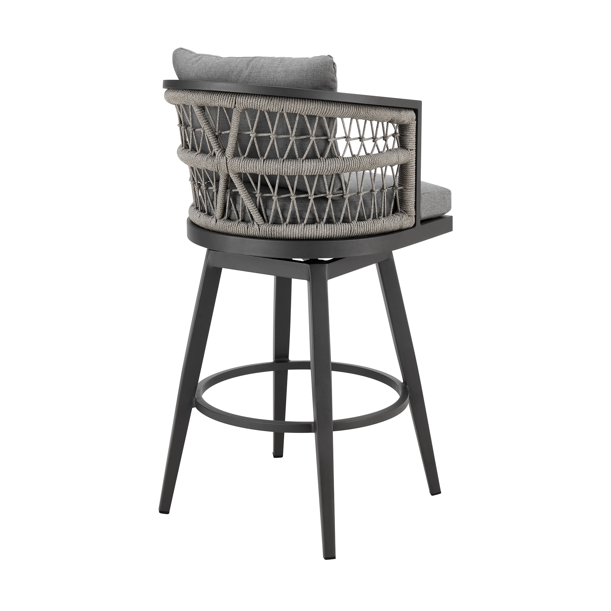 Zella Outdoor Patio Swivel Counter Stool in Aluminum with Light Gray Rope and Earl Gray Cushions - Set of 2