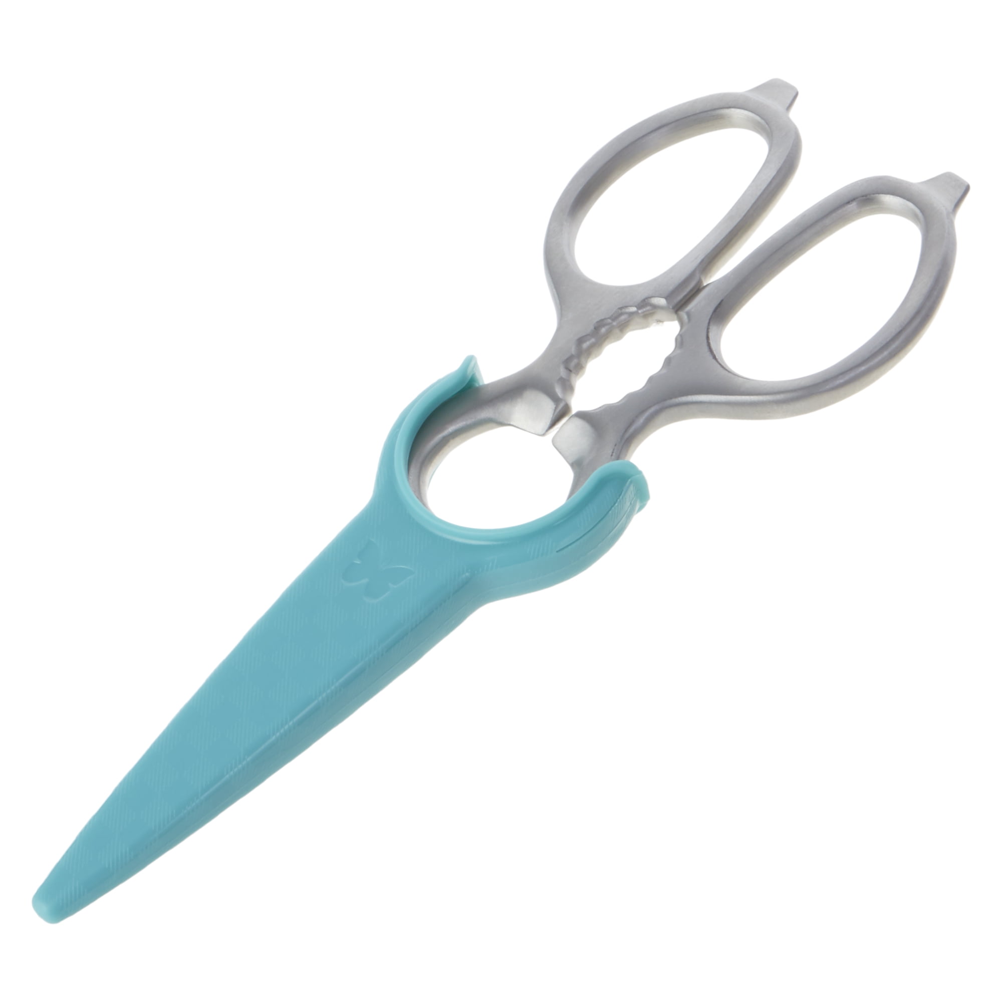 The Pioneer Woman Stainless Steel Kitchen Scissors with Blade Cover, Silver/Teal