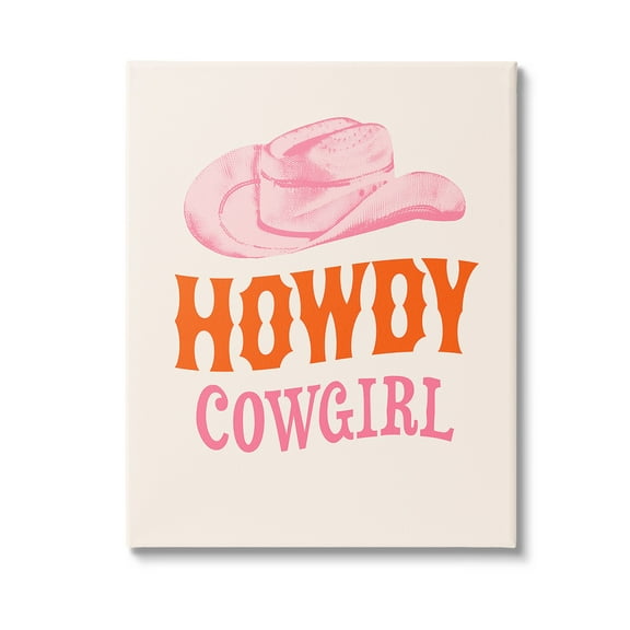 Stupell Industries Howdy Cowgirl Phrase Typography Painting Gallery Wrapped Canvas Art Print Wall Art, 16 x 20