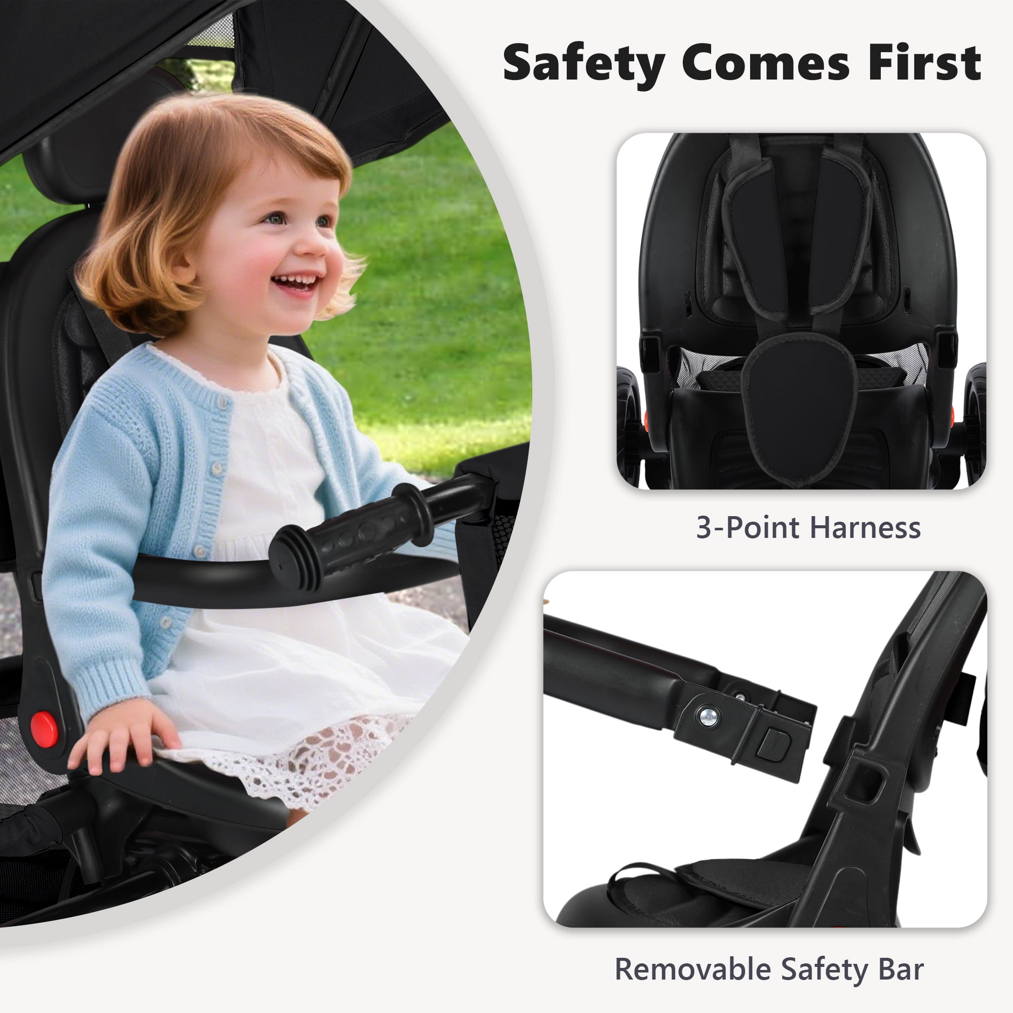 AILEEKISS Foldable Kids Tricycle with Push Handle, 7-in-1 Ride Trike for Infant 1-5 Years, Black