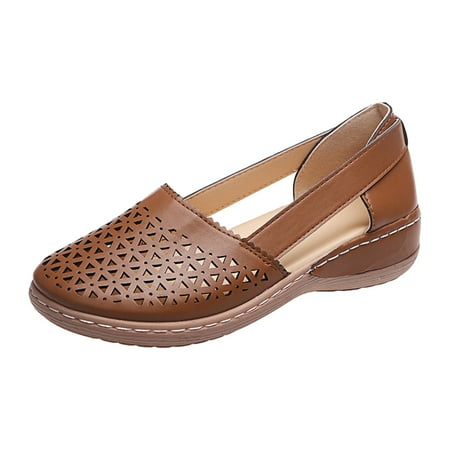 CHOII 50% off Clearance Fashion Sandals Female Package Head Hollow Flat Bottom Women s Shoes Breathable Non-slip Sandals Slight Wedge Cushionaire Sandals Summer Sandals for Women 2024 Brown/7.5