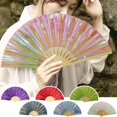 thumbnail image 2 of Visland Ventilateur Pliant Coloré avec Os en Bambou pour Festivals Fêtes Rave Performance Décoration Maison, 2 of 8