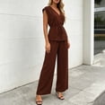 thumbnail image 6 of VBVC Women's Wrap V-Neck 2 Piece Pants Set, Ladies' Tie Waist Top and Wide Leg Trousers Outfit, Casual Sleeveless Workwear For Women,Coffee,S-2XL, 6 of 8