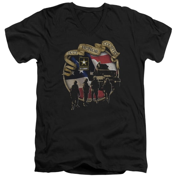 Army Duty Honor Country S/S Adult V-Neck T-Shirt 30/1 T-Shirt Black