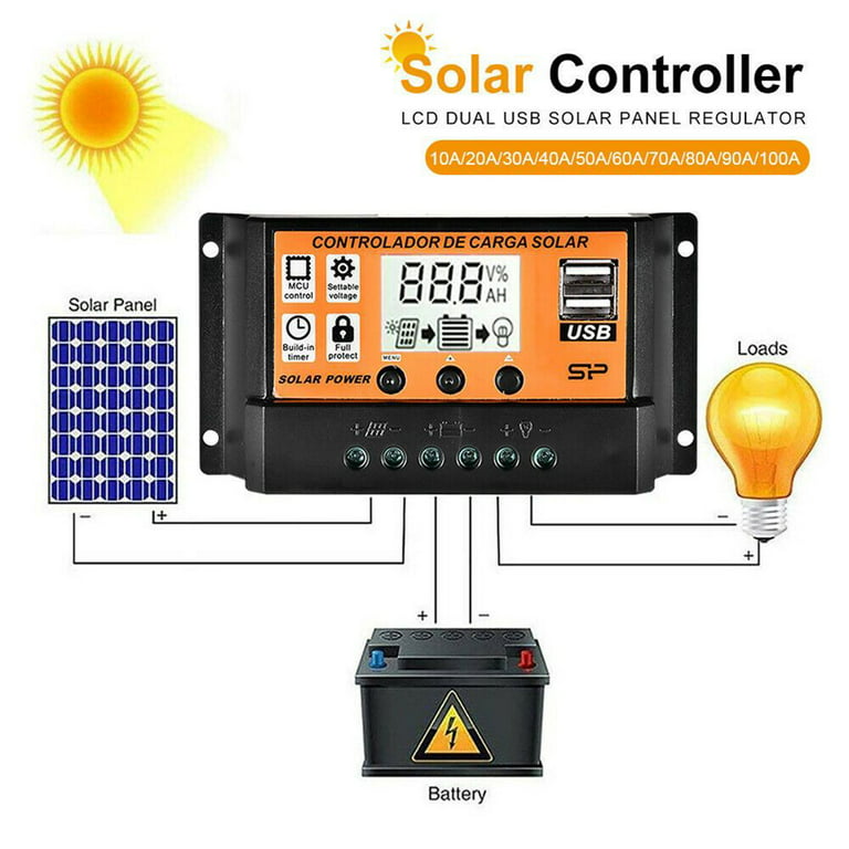 PWM Solar Laderegler Controller Panel 10A-100A Daul USB LCD Batterie Regler