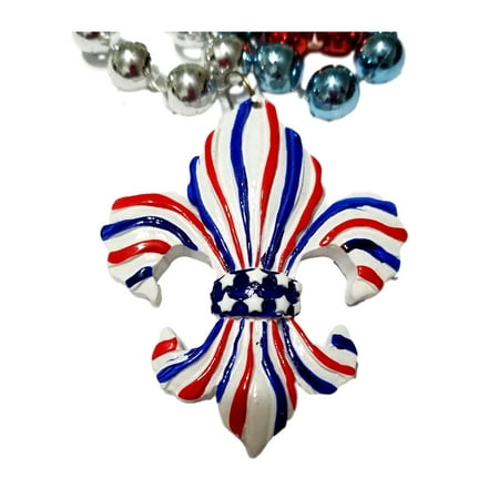 Red Blue White Fleur De Lis Stars Stripes Mardi Gras Beads Necklace Party Favor