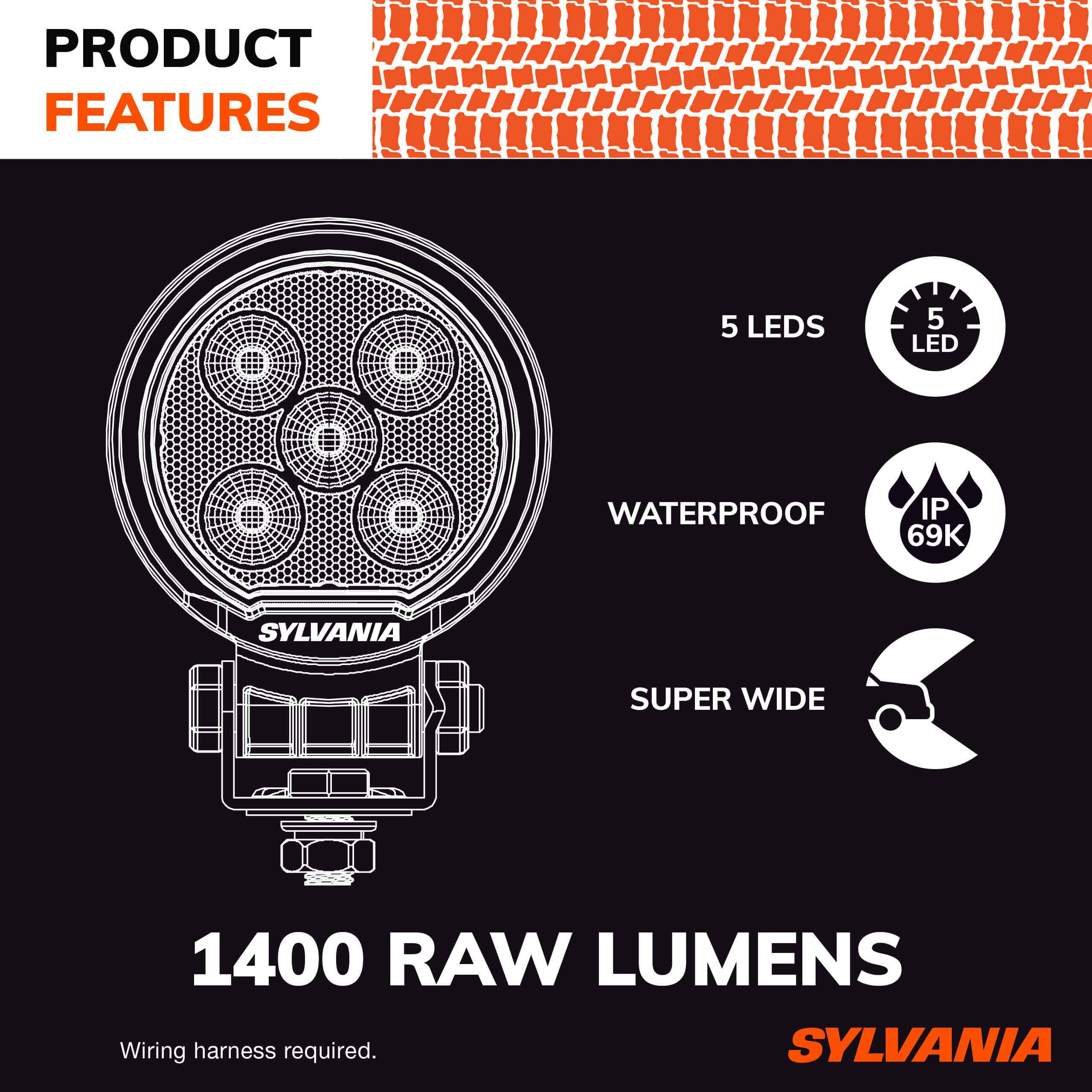 SYLVANIA Rugged 3 Inch Round LED Light Pods | Lifetime Limited Warranty | Flood Light 1400 Raw Lumens, Off Road Driving Work Light, Truck, Boat, Tractor, ATV, UTV, SUV, 4x4 (2 PC)