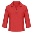 thumbnail image 6 of Pxiakgy Button Down Shirts for Women Oversized Tshirts 3/4 Length Sleeve Womens Tops Loose Fit Blouses Roll Up Sleeve Shirt Dress Shirts Summer Tops for Women Henley Tops Lightweight Shirt Red L, 6 of 7