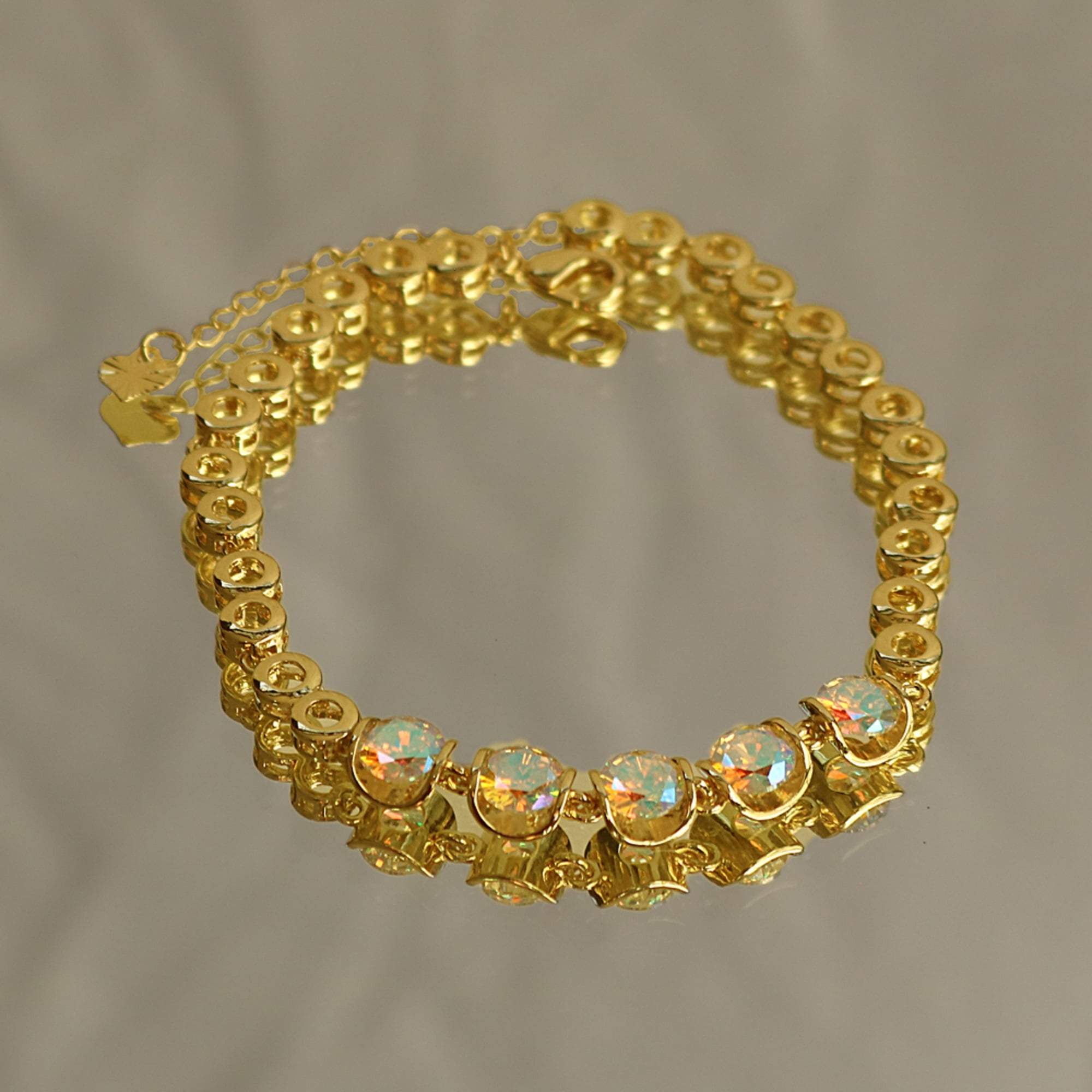 Kaash Custom Women's CZ Stone Fine Ankle Bracelet, 8"+2" inch Adjustable Size in Brass Mertal