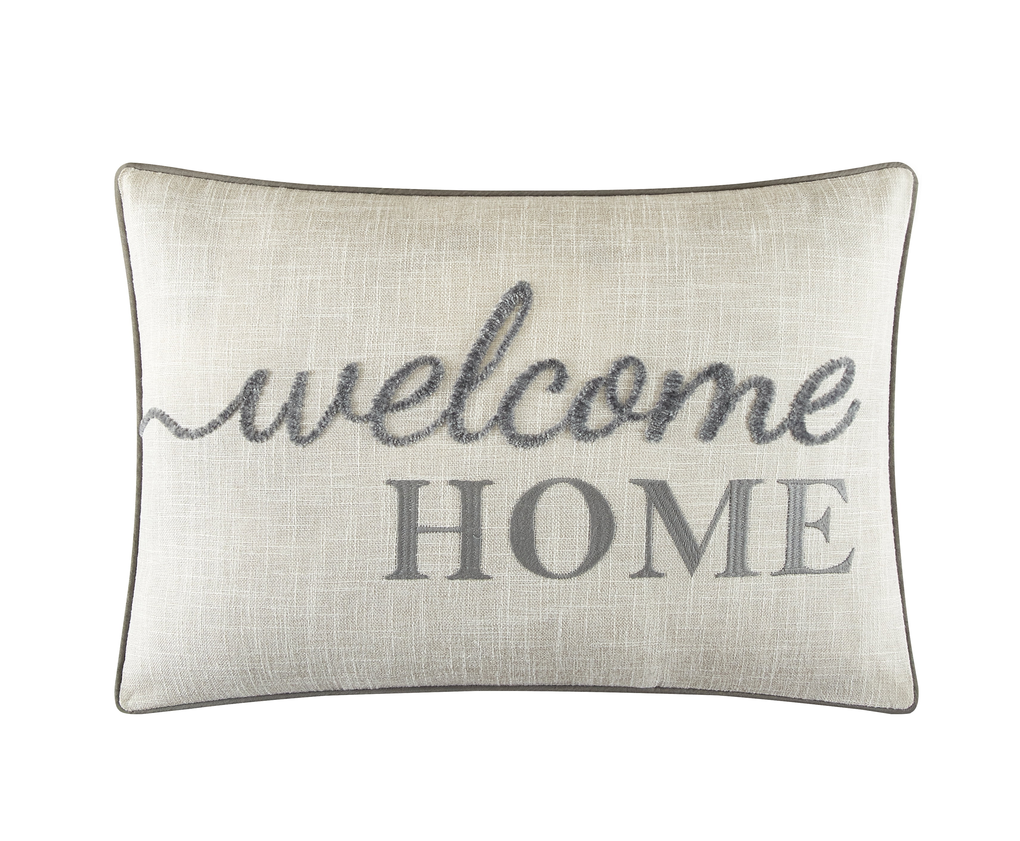 (2 pack) Mainstays Welcome Home Faux Linen Embroidered Decorative Pillow For Adults, Gray, 14 x 20