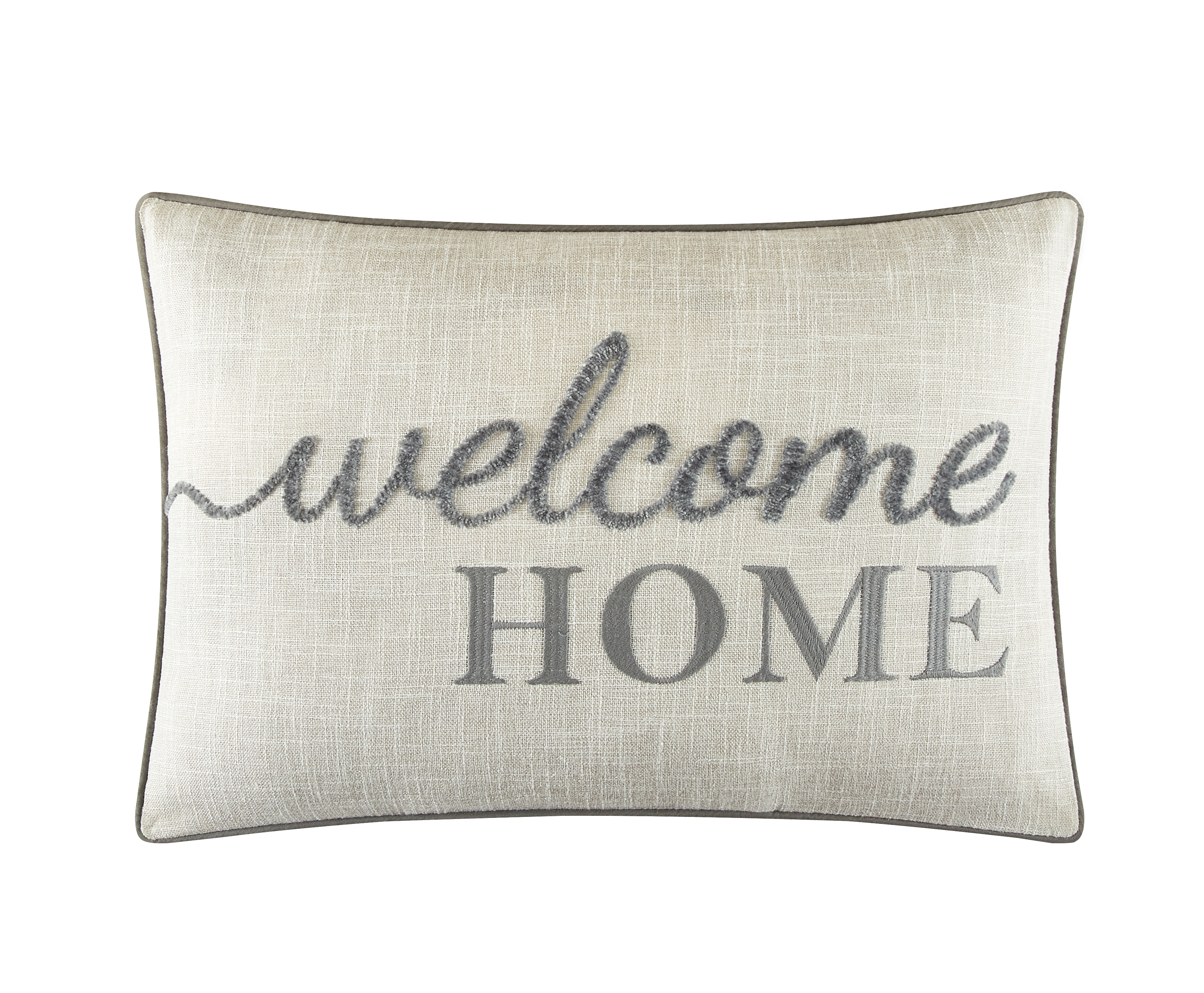 (2 paquete) Cojín decorativo Mainstays con bordado de bienvenida, lino sintético, gris, adulto, 14 x 20 pulgadas 2