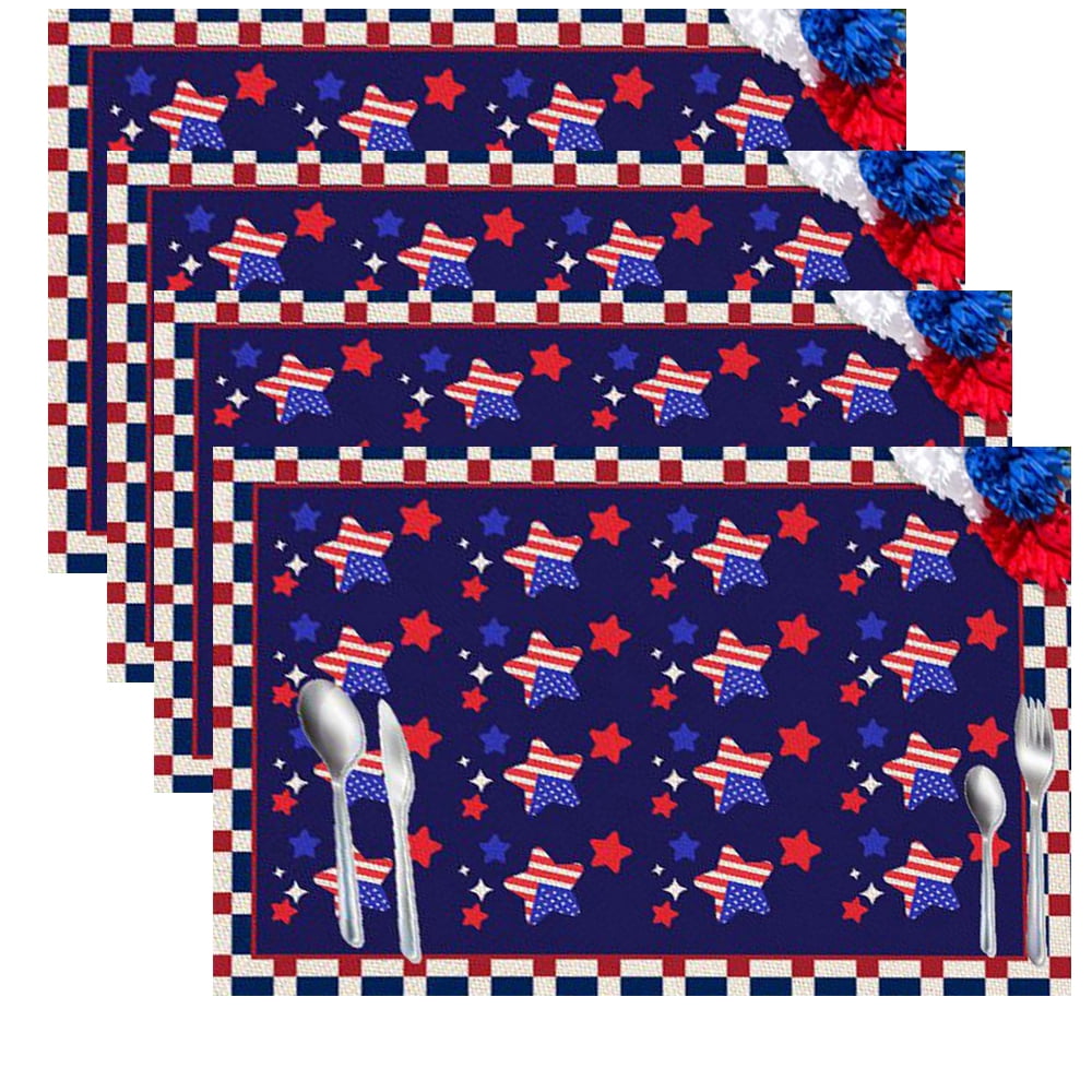 4th of July Placemats Set of 4,Patriotic Memorial Day Placemats for