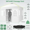 thumbnail image 2 of Hoteel Canopy 10x10 Pop Up Canopy Tent 1-Button Push Easy up Outdoor Canopy Instant Portable Commercial Shelter Waterproof UPF50+ Gazebo with Reflective Strip, Air Vent & 4 Sandbags, White, 2 of 8