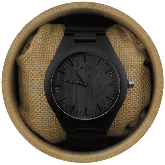 Angie Wood Creations Ebony Men’s Watch With Matching Ebony Bracelet and Dial