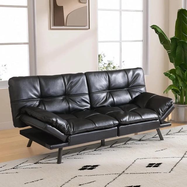 Convertible Futon Sofa Couch Bed,Futon Couch Bed,Memory Foam Futon Sleeper Sofa,Loveseat Sofa Bed,Small Splitback Faux Leather My Lux Decor Round