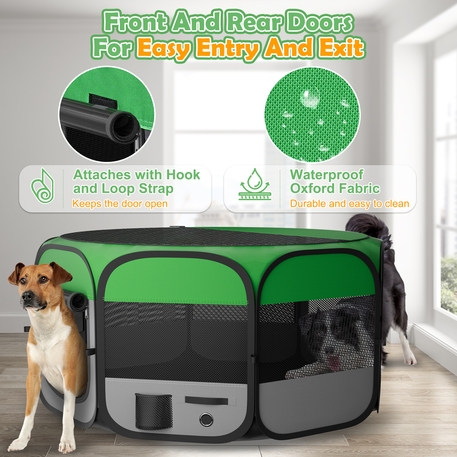 MAXLAPTER Dog Playpen Portable,Pet Cat Dog Tent Crates Cage Indoor/Outdoor 600D Oxford Fabric Green Portable Cat(L)
