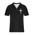thumbnail image 5 of BRGZLK Mens Athletic Golf Polo Shirt Summer Daily Short Sleeve Button-Down Tops Lightweight Comfy Turn-Down Collar Casual Christian Cross Print T-Shirt Black A XL, 5 of 5
