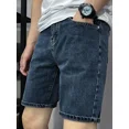 thumbnail image 2 of Pantalones vaqueros cortos para hombre, ajustados, rectos, ajustados, ajustados, de mezclilla para hombre, elásticos, azules, finos, con botones en oferta, ropa de calle, moda Y2k, popular, XL, 2 of 5