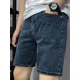 thumbnail image 2 of Pantalones vaqueros cortos para hombre, ajustados, rectos, ajustados, ajustados, de mezclilla para hombre, elásticos, azules, finos, con botones en oferta, ropa de calle, moda Y2k, popular, XL, 2 of 5