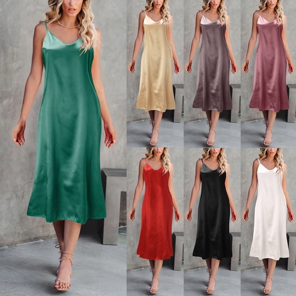 Chroia Women's Solid Loose Nightdress, Sleeveless Strap V Neck Home Dress, Soft Comfortable Loungewear, Gifts for Women