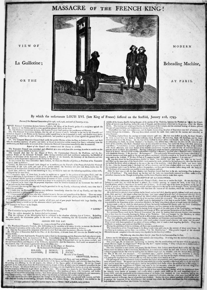 Louis Xvi Execution 1793 Namerican Broadside Explaining The Execution