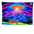 thumbnail image 1 of Tapiz de microtela con forma de planeta fluorescente, nave espacial, 150 x 150 cm, 1 of 2