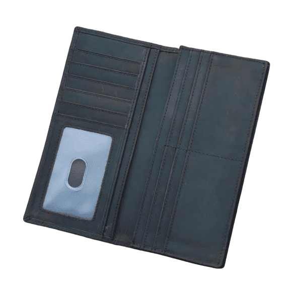 Crazy Horse Leather, Genuine Leather  Men's Wallet, Hand Polished, Multiple Card Slots,long Two Fold Top Layer Cowhide Retro Purse  /7.3 * 3.7 in