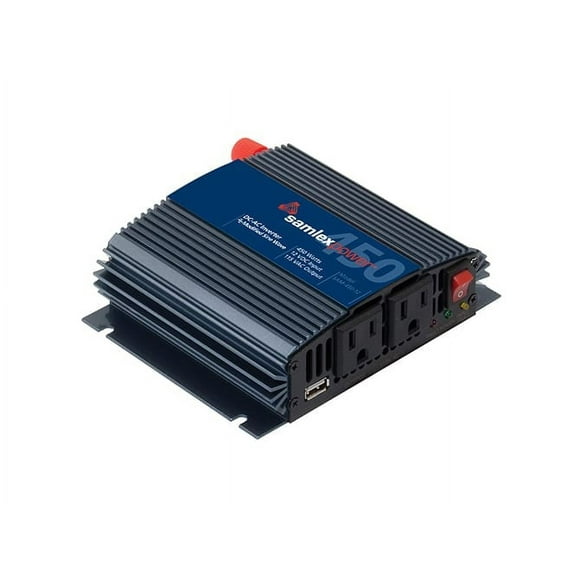 Samlex America Power Inverter SAM-450-12 SAM Series; Inverts 12 Volt DC To 115 Volt AC; 450 Watt; 45 Amp Continuous Output; 90 Percent Efficiency; With 2 AC Outlets
