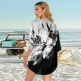 thumbnail image 5 of bbyeadc Chiffon Cardigan Sweaters for Women Lightweight 3/4 Sleeve Summer Sweaters Open Front Shrug Cardigan Ruffles Floral Dressy Casual Soft Outwear Coat, Black XL, 5 of 6