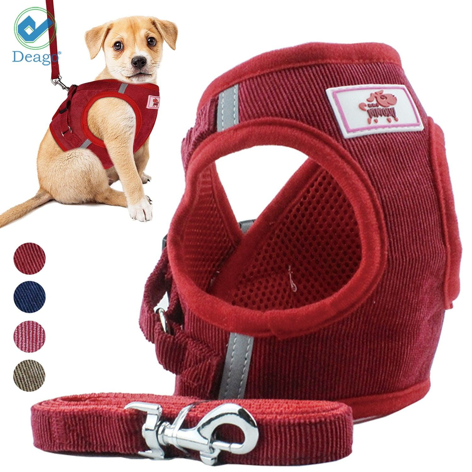 Deago No Pull Dog Pet Harness With Leash Reflective Soft No Choke Easy Control for Small Dog Cat Outdoor Walking Travel (Red, XL)