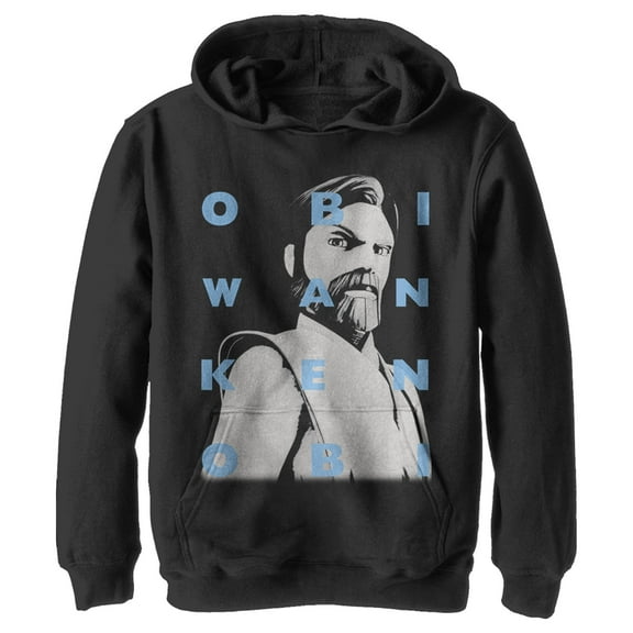Boy's Star Wars: The Clone Wars Obi-Wan Kenobi Text Overlay Pull Over Hoodie Black Small