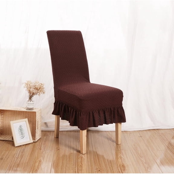 Nvzi elastic dining chair cover with skirt edge, machine washable restaurant chair cover, one size fits all elastic chair cover suitable for home party decoration, Dark Brown, 1 piece