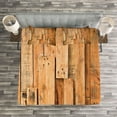 thumbnail image 3 of Ambesonne Wooden Print Quilted Bedspread Set 3 Pcs, Lodge Wall Planks, Queen Size, Burnt Orange Orange, 3 of 3
