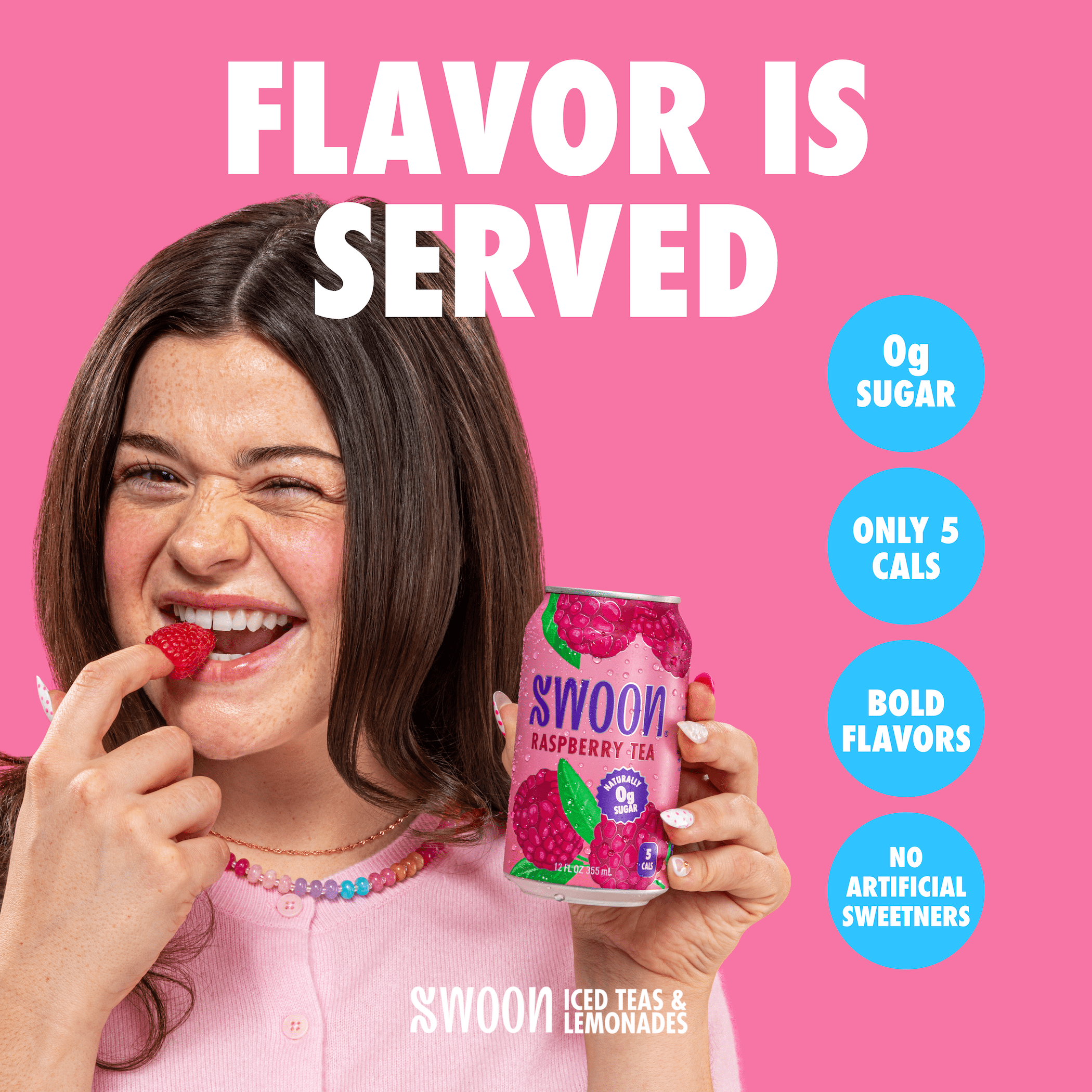 (12 pack) Swoon Zero Sugar Raspberry Iced Tea, 5 Calories, Sugar Free, 12 fl oz Can