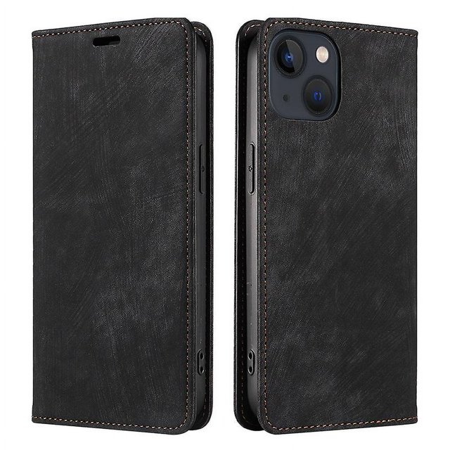 Funda para iPhone 6s - Negra/negra, Funda para iPhone 6, Funda protectora tipo billetera de cuero genuino para Apple 6/6s, Funda con función atril