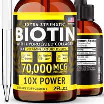 Liquid Biotin and Collagen 60,000 mcg Hair Growth Vitamin Drops - Brightens Skin, Strengthens Nails - Highly Effective Hair Loss Supplement for Damaged Hair, Suitable for Men and Women (2 oz)