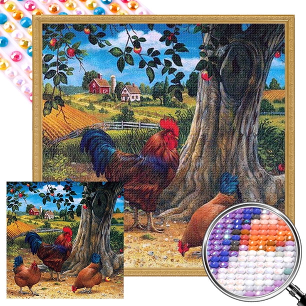 5D DIY Taladro Parcial AB Diamante Pintura Granja Pollo Kit 45x45cm