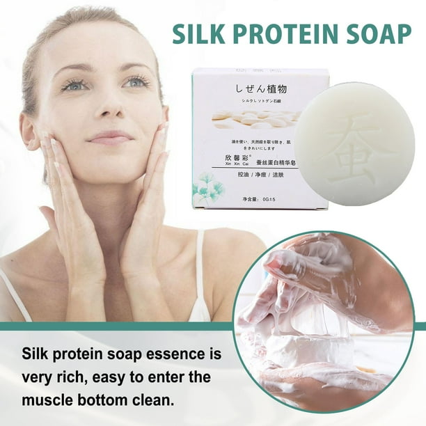 Fiudx Jabón de Proteína de Seda, Limpiador Facial Hidratante, Barra Corporal Exfoliante, Jabón Espumoso para Control de La Grasa, Cuidado Multiusos de La Piel, Todo Tipo de Piel, Fórmula Purificante
