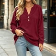thumbnail image 5 of Womens Dressy Casual Blouses Tops Women Fashion V Neck Button Solid Color Long Sleeve Pullover Top Wine Xl, 5 of 6