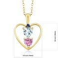 thumbnail image 2 of 18K Yellow Gold Plated Silver Sky Blue Aquamarine Pink Moissanite and Blue Created Sapphire Pendant Necklace for Women (0.67 Cttw, Gemstone Birthstone, Heart 5MM and 4MM, with 18 inch Silver Chain), 2 of 3