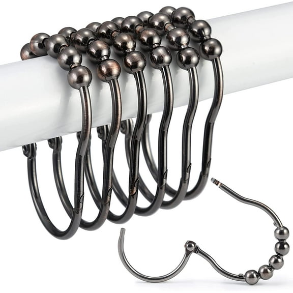 Shower Curtain Hooks Rings, 12Pcs Shower Curtain Rings, Stainless Steel Roller Glide Shower Rings for Curtain, Rustproof Shower Hooks for Shower Curtain & Liner, Shower Rod, Bronze