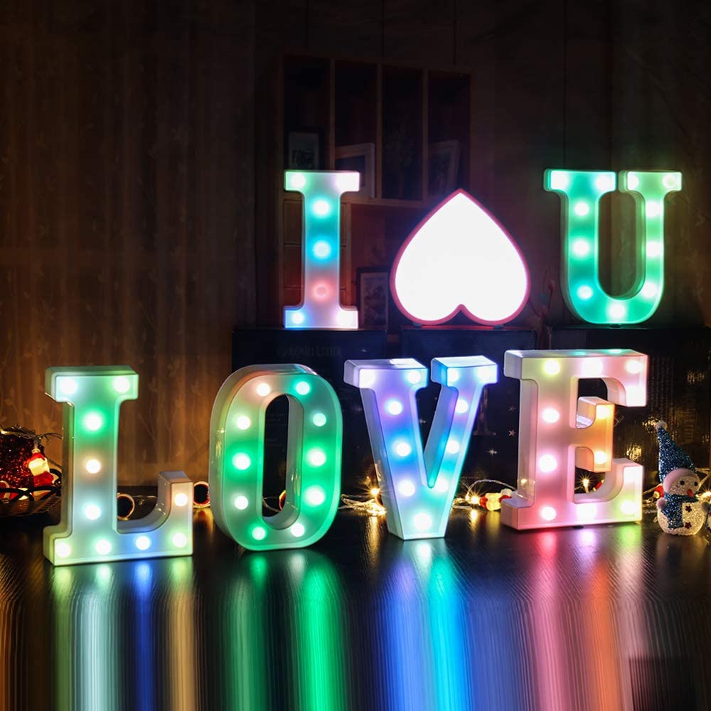 Colorful Marquee LED Letter Lights-Lighting Letter Sign Night Light Party  Family Wedding Bar Decoration (Colorful F)