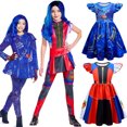 thumbnail image 2 of Nuevo disfraz de Halloween para niñas, disfraz de Evie Mal Descendants, disfraz de Cosplay con peluca, vestido de fiesta de carnaval para niños + conjunto de pantalones, 2 of 5