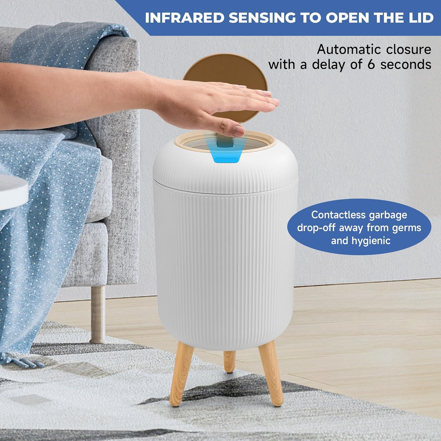 2 Pack Automatic Motion Sensor Bathroom Trash Can with Lid, 3 Gallon / 11 L Touchless Trash Bin, Smart Plastic Garbage Can, Intelligent Trash Can for Bedroom, Bathroom, Kitchen, Office, White