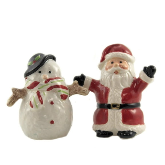 Attractives Christmas Santa & Snowman North Pole Winter Ceramic Magnetic Salt Pepper Shakers
